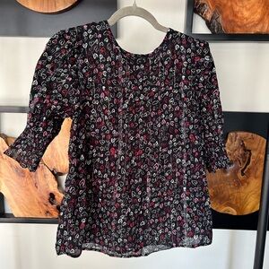 LOFT Black and Pink Heart Print Blouse